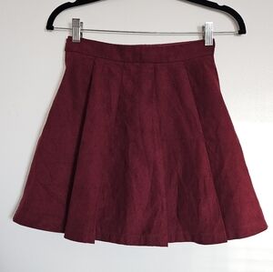 Rienda Gyaru Burgundy Bordeaux Red Soft Pleated Suede High Waist Skirt